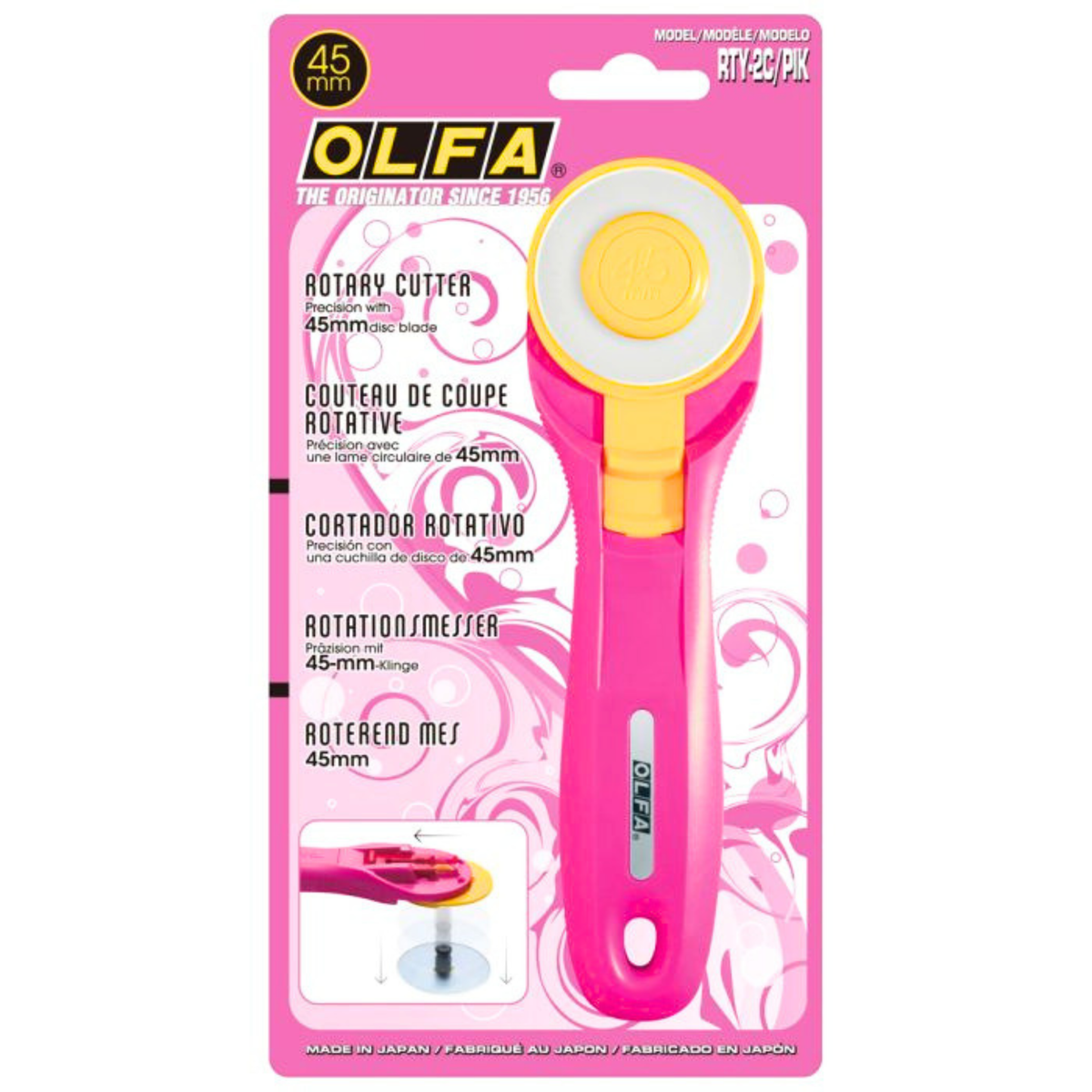 ROTARY CUTTER 45MM OLFA QUICK CHANGE PINK